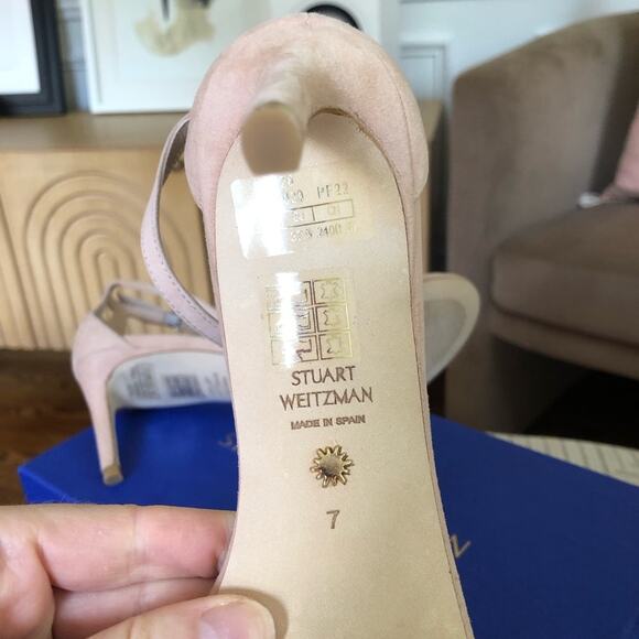 NWT Stuart Weitzman Nudist Bow with Crystals Suede Heels Size 7 - Picture 10 of 11